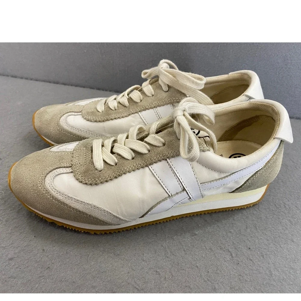 Tory Burch‎ HANK Women 8M Cream White Suede Leather Track Sneakers 82187